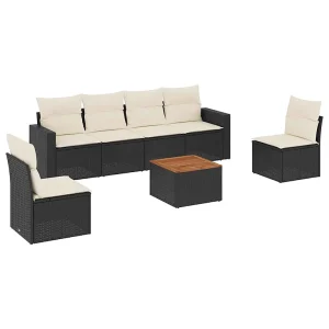 7-delige Loungeset met kussens poly rattan zwart 7-delige Loungeset met kussens poly rattan zwart