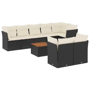 9-delige Loungeset met kussens poly rattan zwart 9-delige Loungeset met kussens poly rattan zwart