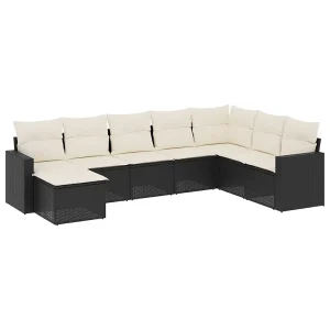 8-delige Loungeset met kussens poly rattan zwart 8-delige Loungeset met kussens poly rattan zwart