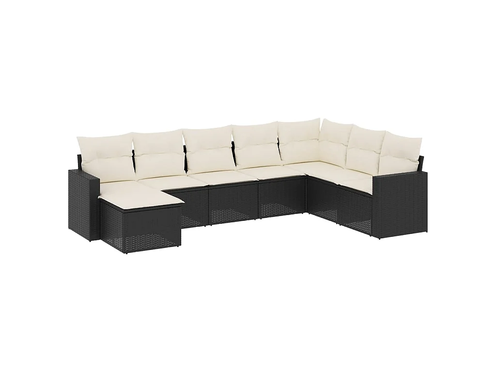 8-delige Loungeset met kussens poly rattan zwart