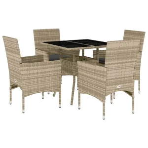 5-delige Tuinset met kussens poly rattan en glas lichtgrijs 5-delige Tuinset met kussens poly rattan en glas lichtgrijs
