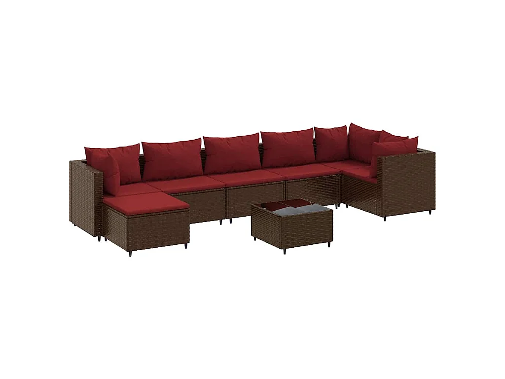 8-delige Loungeset met kussens poly rattan bruin