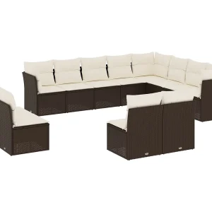 12-delige Loungeset met kussens poly rattan bruin 12-delige Loungeset met kussens poly rattan bruin