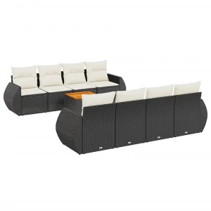 9-delige Loungeset met kussens poly rattan zwart 9-delige Loungeset met kussens poly rattan zwart