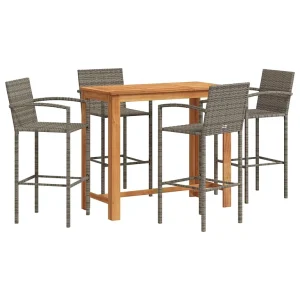 5-delige Tuinbarset massief acaciahout en poly rattan grijs 5-delige Tuinbarset massief acaciahout en poly rattan grijs