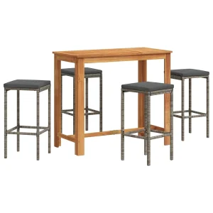 5-delige Tuinbarset massief acaciahout en poly rattan grijs 5-delige Tuinbarset massief acaciahout en poly rattan grijs
