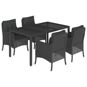 5-delige Tuinset met kussens poly rattan zwart 5-delige Tuinset met kussens poly rattan zwart