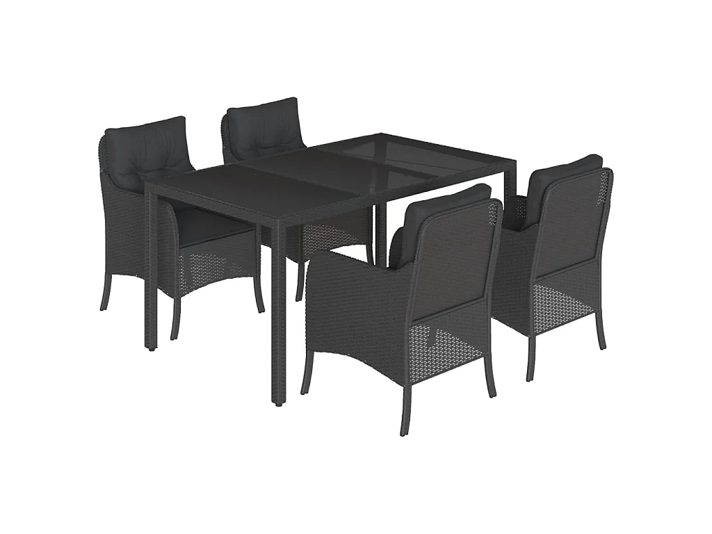 5-delige Tuinset met kussens poly rattan zwart