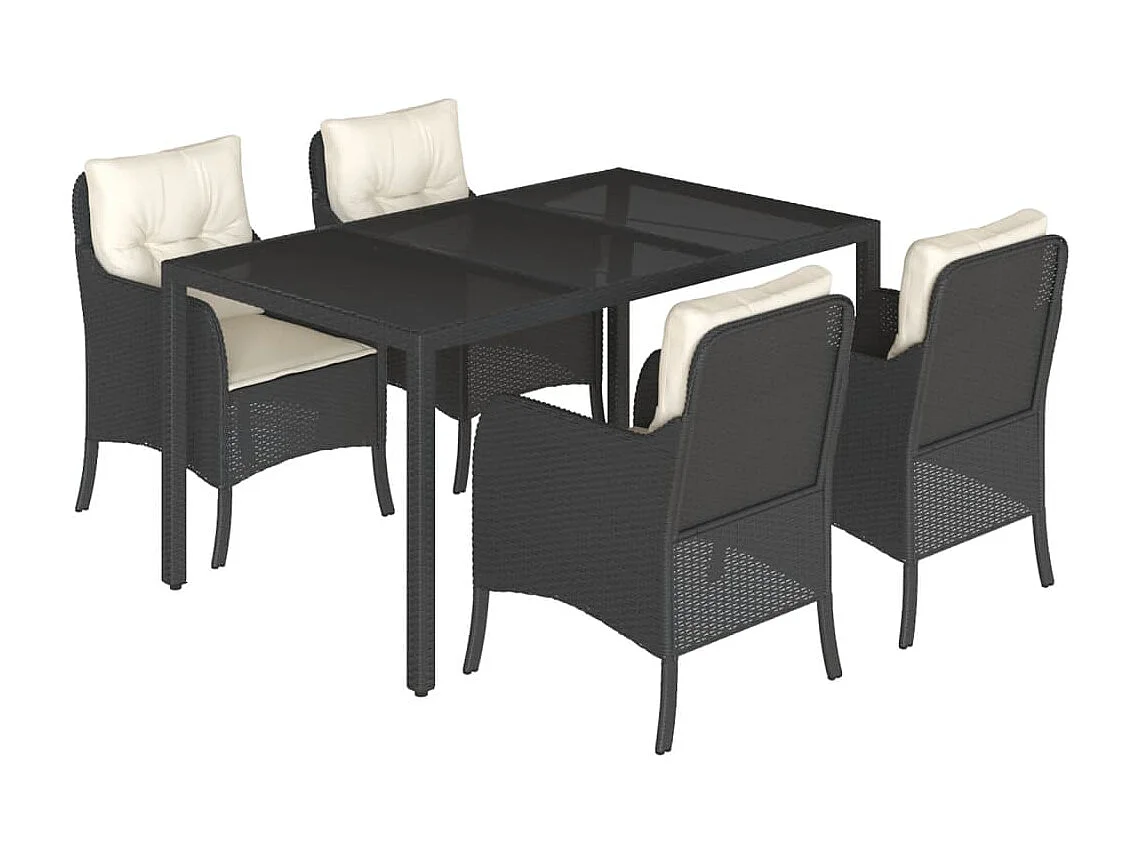 5-delige Tuinset met kussens poly rattan zwart