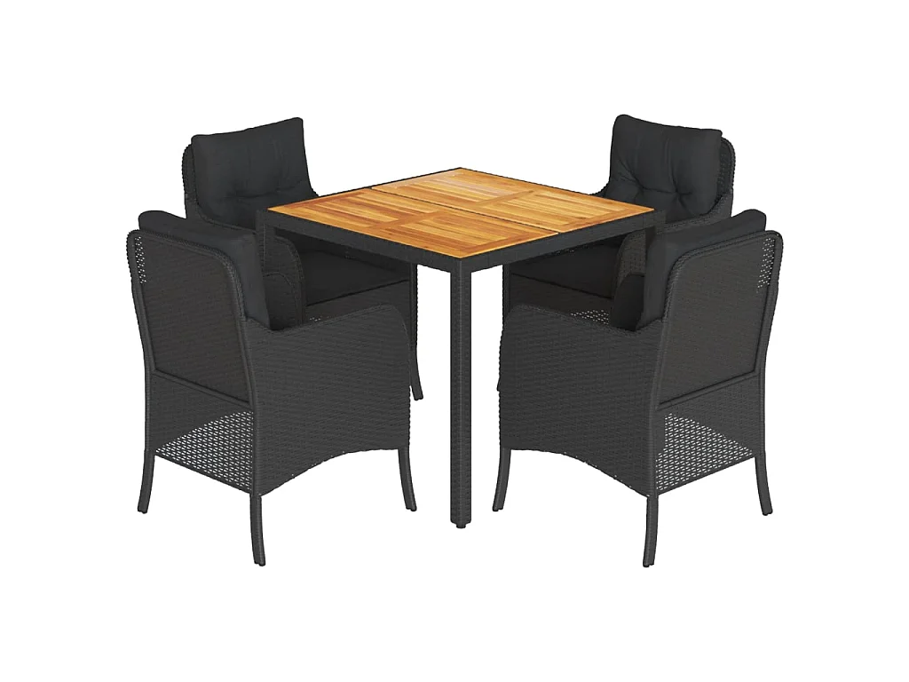 5-delige Tuinset met kussens poly rattan zwart