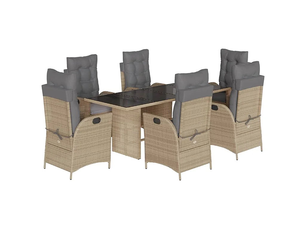 7-delige Tuinset met kussens poly rattan gemengd beige