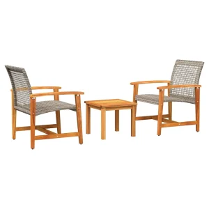 3-delige Bistroset poly rattan en acaciahout grijs 3-delige Bistroset poly rattan en acaciahout grijs