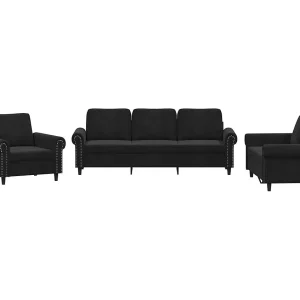 3-delige Loungeset met kussens fluweel zwart