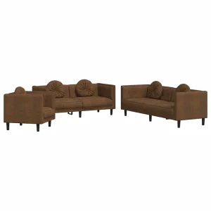 3-delige Loungeset met kussens fluweel bruin 3-delige Loungeset met kussens fluweel bruin