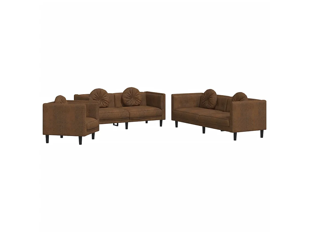 3-delige Loungeset met kussens fluweel bruin