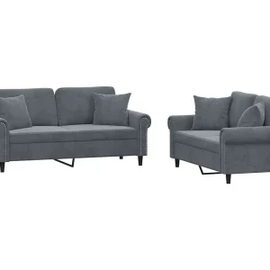 2-delige Loungeset met kussens fluweel donkergrijs 2-delige Loungeset met kussens fluweel donkergrijs