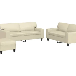 3-delige Loungeset kunstleer crèmekleurig 3-delige Loungeset kunstleer crèmekleurig