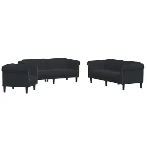 3-delige Loungeset fluweel zwart 3-delige Loungeset fluweel zwart