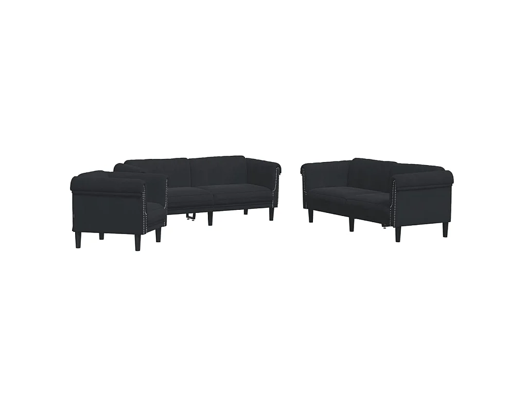 3-delige Loungeset fluweel zwart