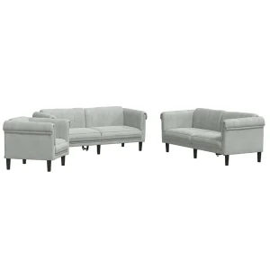3-delige Loungeset fluweel lichtgrijs 3-delige Loungeset fluweel lichtgrijs