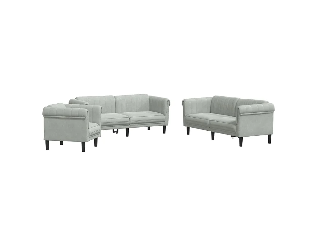 3-delige Loungeset fluweel lichtgrijs