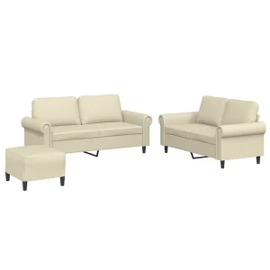 3-delige Loungeset met kussens kunstleer crème
