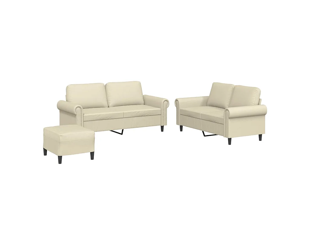 3-delige Loungeset met kussens kunstleer crème