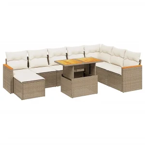 9-delige Loungeset met kussens poly rattan beige 9-delige Loungeset met kussens poly rattan beige