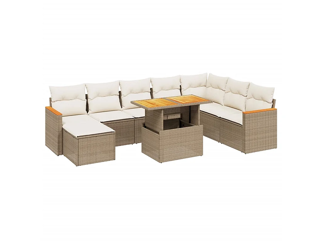 9-delige Loungeset met kussens poly rattan beige
