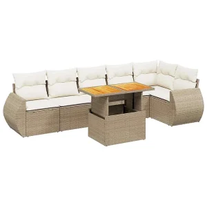 7-delige Loungeset met kussens poly rattan beige 7-delige Loungeset met kussens poly rattan beige