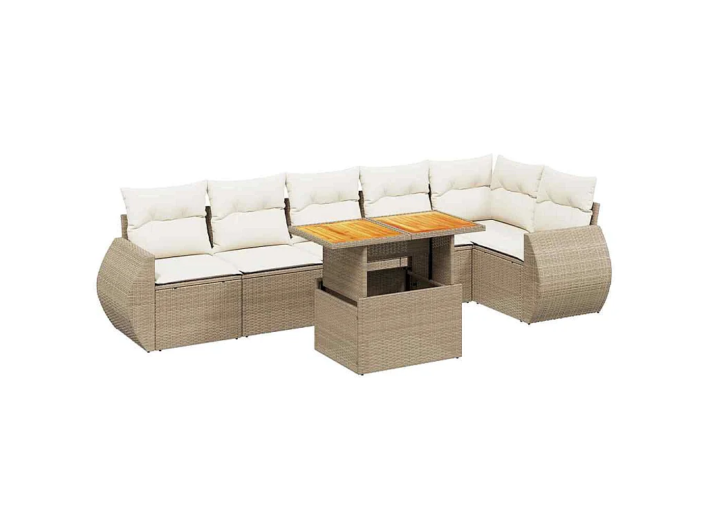 7-delige Loungeset met kussens poly rattan beige