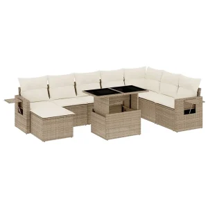 9-delige Loungeset met kussens poly rattan beige 9-delige Loungeset met kussens poly rattan beige