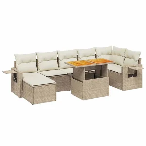 8-delige Loungeset met kussens poly rattan beige 8-delige Loungeset met kussens poly rattan beige