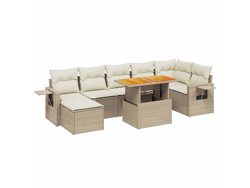 8-delige Loungeset met kussens poly rattan beige