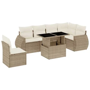 7-delige Loungeset met kussens poly rattan beige 7-delige Loungeset met kussens poly rattan beige