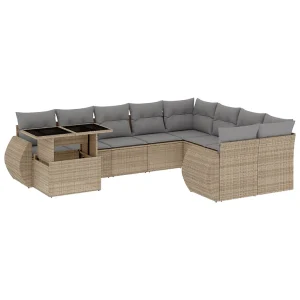10-delige Loungeset met kussens poly rattan beige 10-delige Loungeset met kussens poly rattan beige