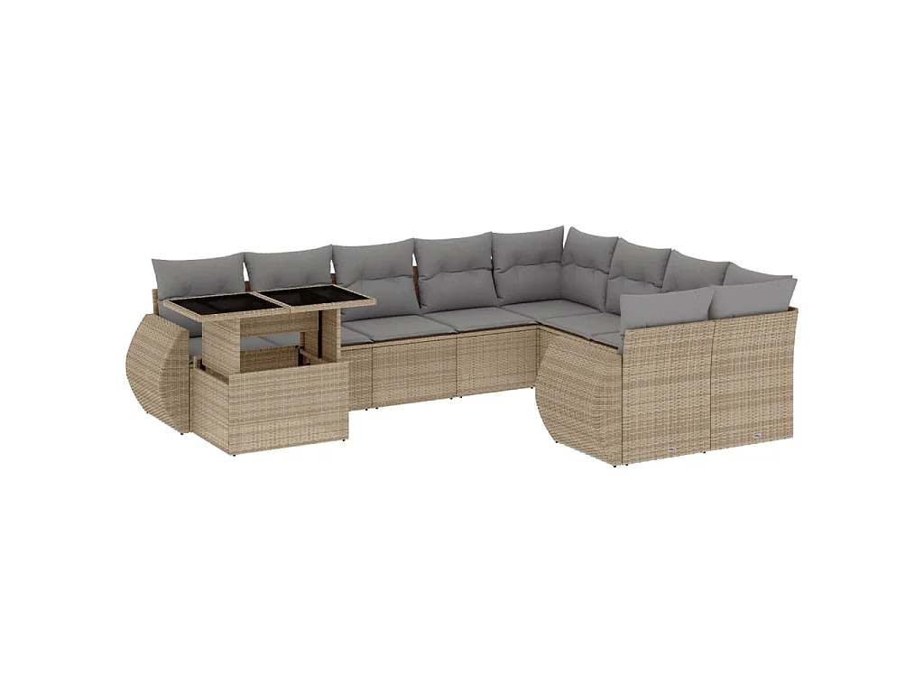 10-delige Loungeset met kussens poly rattan beige