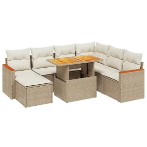 8-delige Loungeset met kussens poly rattan beige 8-delige Loungeset met kussens poly rattan beige