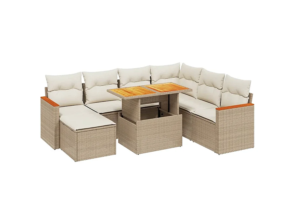 8-delige Loungeset met kussens poly rattan beige