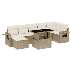 8-delige Loungeset met kussens poly rattan beige 8-delige Loungeset met kussens poly rattan beige