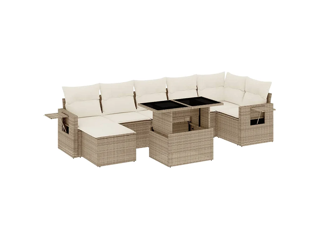 8-delige Loungeset met kussens poly rattan beige
