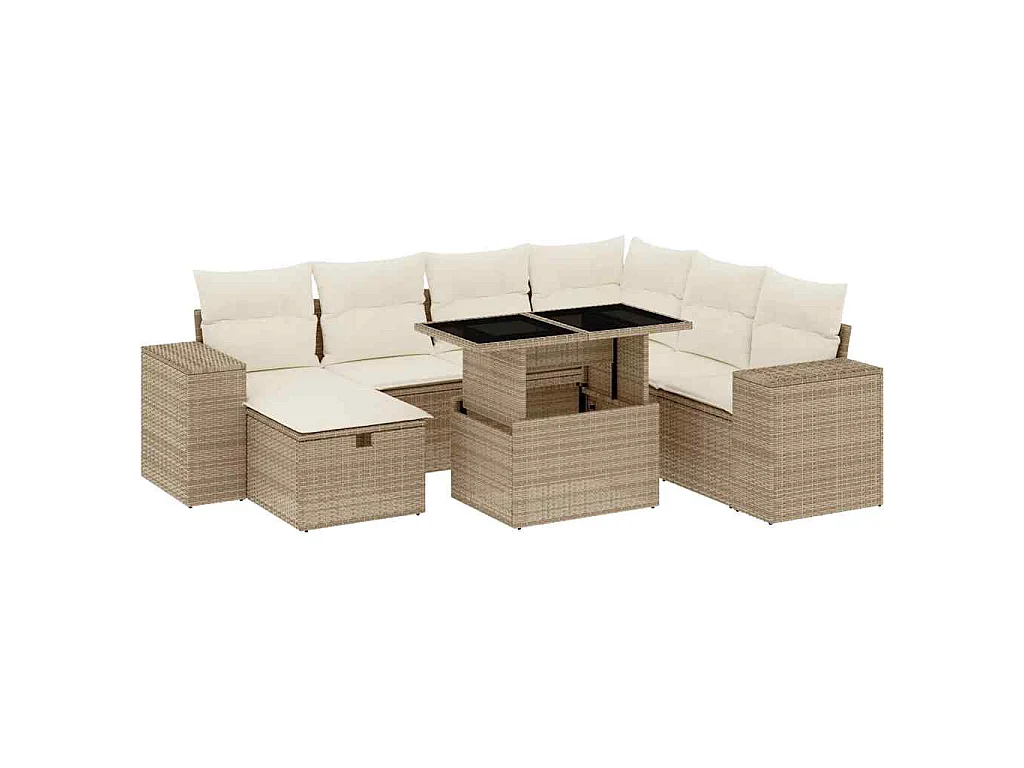8-delige Loungeset met kussens poly rattan beige