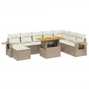 9-delige Loungeset met kussens poly rattan beige 9-delige Loungeset met kussens poly rattan beige