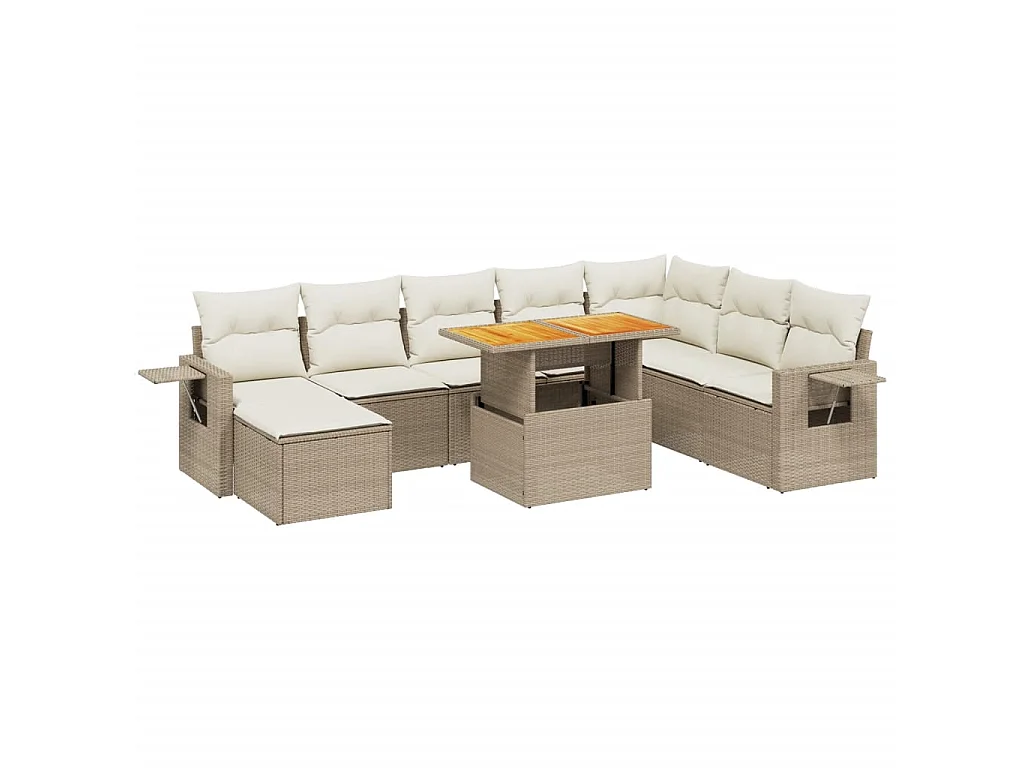 9-delige Loungeset met kussens poly rattan beige