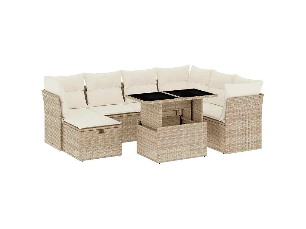 8-delige Loungeset met kussens poly rattan beige