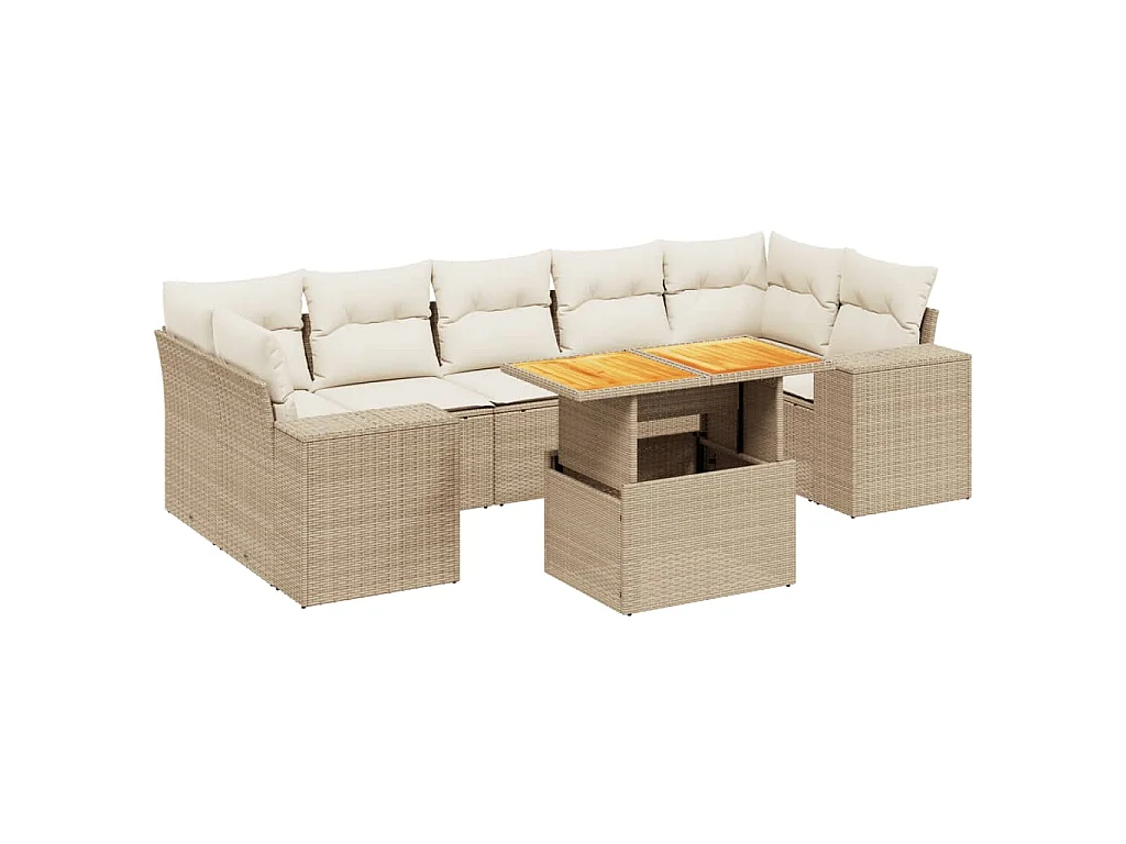 8-delige Loungeset met kussens poly rattan beige