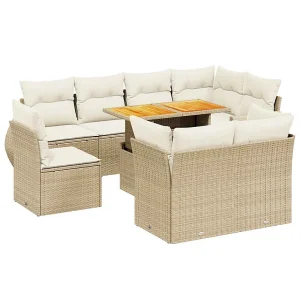 9-delige Loungeset met kussens poly rattan beige 9-delige Loungeset met kussens poly rattan beige