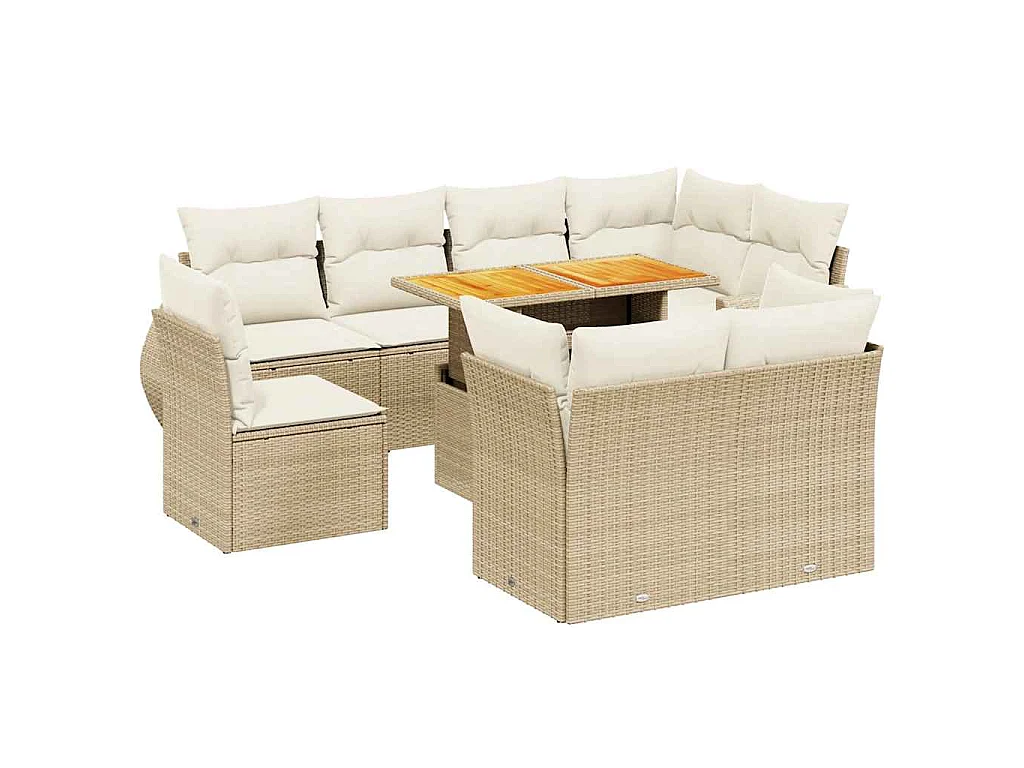 9-delige Loungeset met kussens poly rattan beige