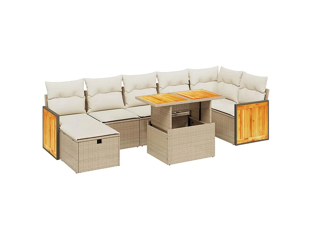 8-delige Loungeset met kussens poly rattan beige