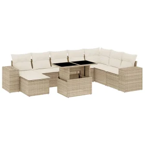 9-delige Loungeset met kussens poly rattan beige 9-delige Loungeset met kussens poly rattan beige